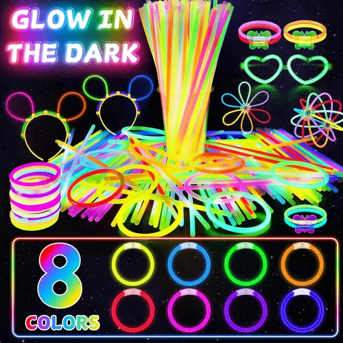 Miniatura 2 de SHQDD Paquete de 100 varillas de brillo a granel, palitos brillantes de neón de 8 pulgadas, varillas luminosas de bricolaje con conectores, pulseras