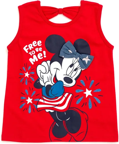 Miniatura 36 de Disney Minnie Mouse - Conjunto de camiseta floral arcoíris y pantalones cortos de cambray, tallas de bebé a niño grande (12 meses - 14-16)