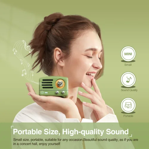 Miniatura 2 de Muzen Altavoz Bluetooth portátil, pequeño altavoz inalámbrico vintage de metal OTR, radio FM retro con antena AUX, audio estéreo de alta fidelidad