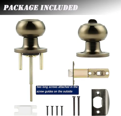 Miniatura 7 de Probrico Paquete de 6 pomos de privacidad para puerta, cerradura interior para dormitorio, baño, manija de puerta de latón antiguo, bola redonda sin