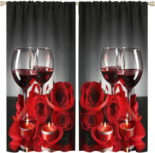 Miniatura 26 de Cortinas opacas con diseño floral de rosas para cocina, retro, rústicas, románticas, con bolsillo para barra, cortinas opacas para dormitorio, sala