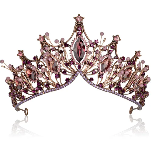 Corona Barroca de Reina, Tiaras de Boda y Corona para Novia con Diadema de Cristal Hecha a Mano para Mujer, 1 unidad (paquete de 1)