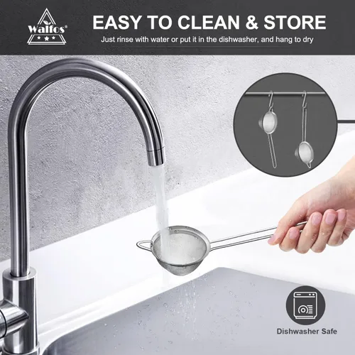 Miniatura 7 de Walfos Pequeño colador de té de malla fina, mini tamiz de acero inoxidable con asa, coladores de metal de cocina de 2.7 pulgadas para té, jugos