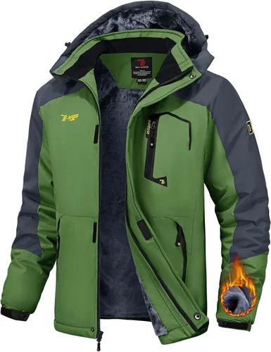 Miniatura 14 de TBMPOY Chaquetas de esquí para hombre, impermeables, para nieve, forro polar grueso, con capucha, para clima frío, cálido, trabajo en hielo al aire