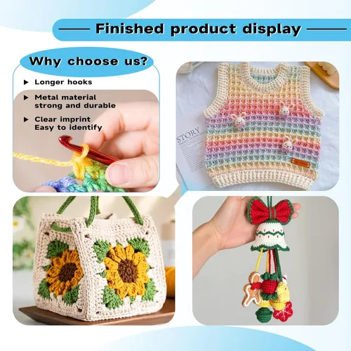 Miniatura 5 de Mayboos Juego de 35 ganchos de ganchillo, mango ergonómico de aluminio coloreado, agujas de tejer de ganchillo para hilo artesanal