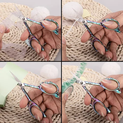 Miniatura 7 de YOUGUOM Tijeras de bordado de costura: pequeñas tijeras vintage para detalles afilados para manualidades, obras de arte, hilo de costura, Arco iris