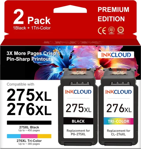 INKCLOUD 275XL 276XL Cartucho de tinta compatible con Canon 275XL y 276XL Combo de tinta para impresora Canon PIXMA TS3520 TS3522 TS3500 TR4720