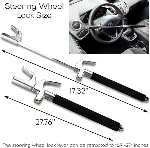 Miniatura 3 de Zento - Cerradura universal para volante, bloqueo seguro antirrobo para automóvil, longitud ajustable, doble gancho retráctil, prevención de robos
