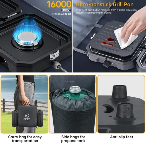 Miniatura 5 de Nice C Estufa de campamento, estufa portátil de propano para campamento, estufa de gas propano de 2 quemadores, mini parrilla de propano, estufa