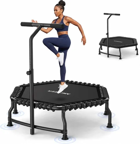 Miniatura 10 de ANCHEER Trampolín, trampolín de rebote de 50'' para adultos con barra, mini trampolín para interiores y exteriores, trampolín de fitness de 550LBS