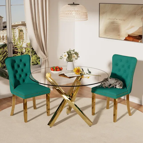 Miniatura 20 de Juego de mesa de comedor redonda de cristal moderno de mediados de siglo para 4, juego de vajilla circular de lujo plateado de 5 piezas, juego