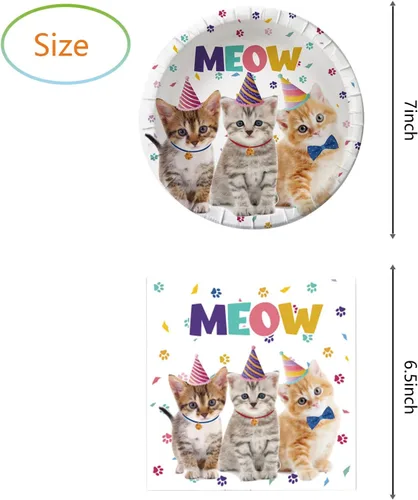 Miniatura 2 de Cat Party Supplies - Juego de vajilla de papel para gatito, platos y servilletas para fiesta de cumpleaños con temática de gato