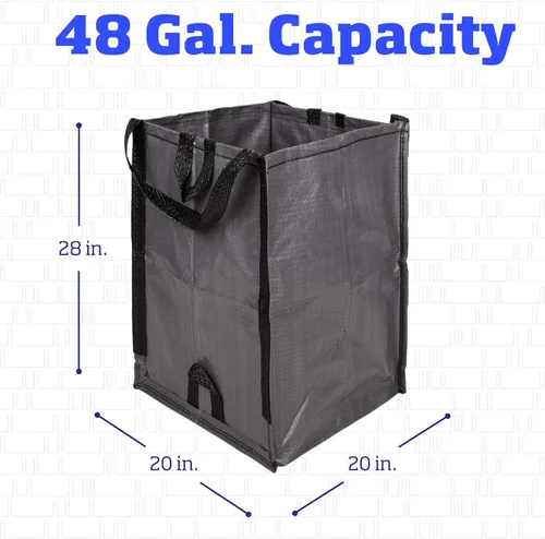 Miniatura 7 de DURASACK Bolsas resistentes para el hogar y el patio, reutilizables, de 48 galones, bolsas de césped y hojas con asas reforzadas, color gris