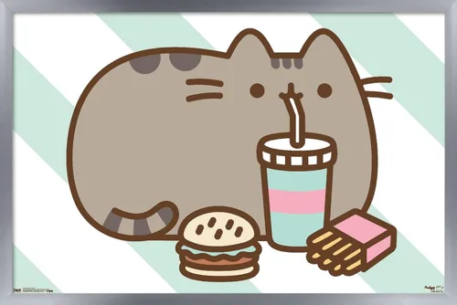 Miniatura 10 de Trends International Pusheen - Póster de pared de alimentos, 14.725 x 22.375 pulgadas, versión enmarcada de madera de granero