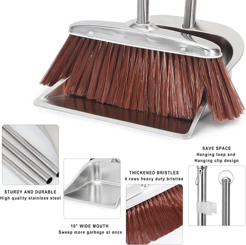 Miniatura 3 de Juego de escoba y recogedor para el hogar, escoba de cocina de 56" con juego combinado de recogedor, recogedores resistentes con mango largo