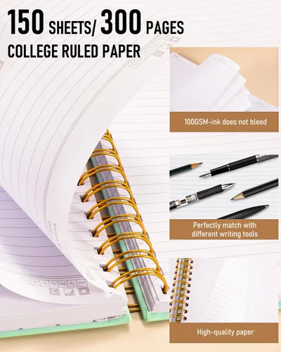Miniatura 4 de Nicpro Cuaderno en espiral, 21 x 29.7 cm, cuadernos de cuero para el trabajo, cuaderno universitario de tapa dura con rayas de tamaño grande de 300