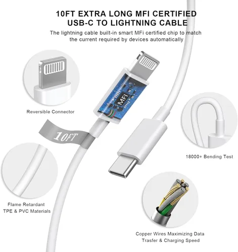 Miniatura 5 de Cargador para iPhone 17 Pro Max de carga rápida, bloque de carga rápida USB C de 40 W con cable de carga tipo C de 10 pies para iPhone 17/17 Pro/17