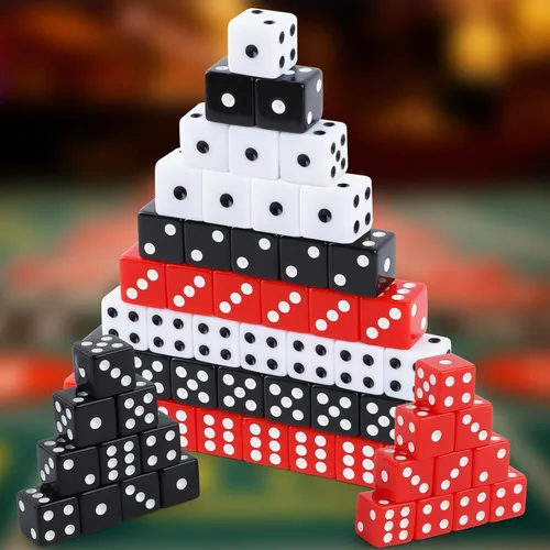 Miniatura 3 de Juego de 50 dados estándar de 0.63 pulgadas con acrílico negro, blanco, rojo, 6 caras, a granel, dados de casino para fiestas temáticas de casino