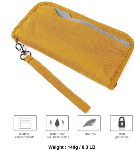 Miniatura 7 de ZOPPEN Cartera de viaje RFID y organizador de documentos con cremallera con correa de muñeca extraíble, Cartera RFID