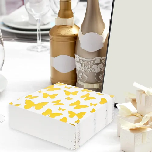 Miniatura 6 de JarThenaAMCS Servilletas de cóctel de mariposa de primavera, 100 unidades, servilletas de papel desechables de mariposa de papel de mariposa de oro