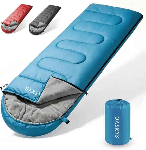 Miniatura 26 de Oaskys - Saco de dormir para acampar, para 3 estaciones, clima cálido y fresco, verano, primavera, otoño, ligero, resistente al agua, para adultos