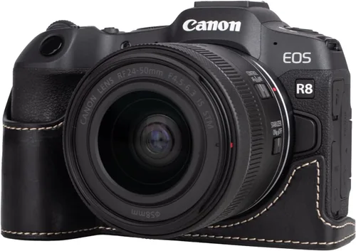 Miniatura 2 de MUZIRI KINOKOO Funda para cámara Canon EOS R8/RP DSLR, estilo retro funda protectora de piel sintética con agarre de mano y diseño inferior de Negro