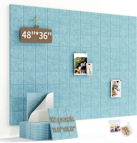Miniatura 8 de Pizarra de corcho grande para paredes con 30 pasadores, 11.8 x 11.8 pulgadas, paquete de 6 tablones de anuncios para oficina en casa, cocina, tablón