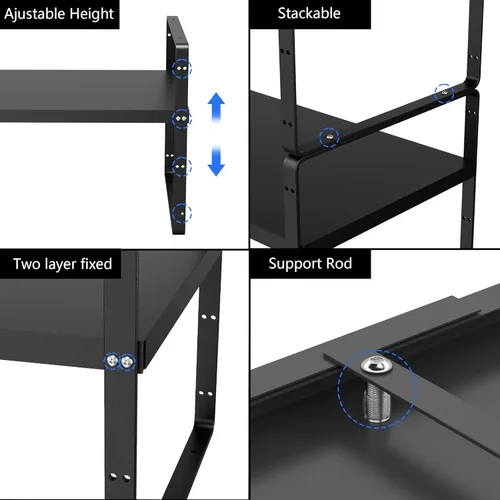 Miniatura 3 de SANNO Organizador de estantes de cocina expandibles, altura ajustable, gran apilable, armario de cocina, organizador de despensa y mostrador, Negro