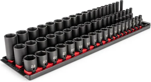 Miniatura 11 de TEKTON Juego de dados de impacto de 6 puntos profundos de 3/8 pulgadas con riel, 19 piezas (0.236-0.945 in) SID91107