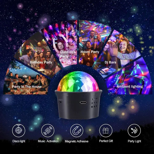 Miniatura 2 de Paquete de 2 mini luces de bola de discoteca activadas por sonido, luces de fiesta de discoteca multicolor, batería recargable por USB, luces