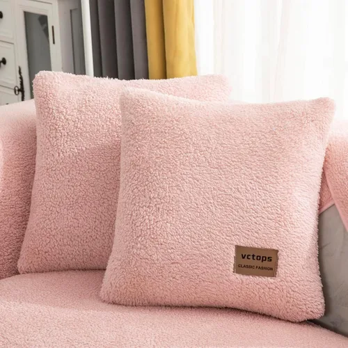 Miniatura 16 de vctops Paquete de 2 fundas de cojín decorativo de forro polar Sherpa de doble cara para sofá, cama y sillón, fundas de cojín de felpa suave y Azul