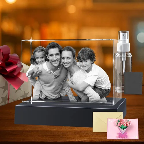 Miniatura 9 de Regalos de foto 3D de cristal personalizados con láser grabados en 3D, marcos de foto personalizados de cristal para aniversario, cumpleaños, boda