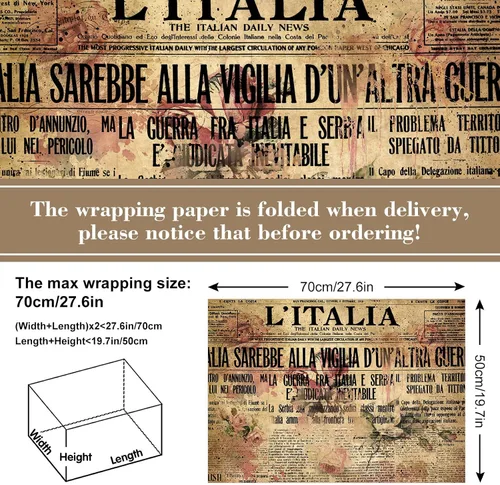 Miniatura 2 de AnyDesign 12 hojas de papel de regalo vintage, papel de estraza de papel de estraza plegado a granel, papel de estraza plegado a granel, papel
