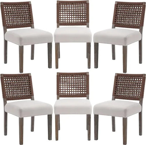 Miniatura 15 de LZAREAL Juego de 4 Sillas de Comedor Estilo Granja de Tela de Lino Tapizadas Silla Lateral de Acento, Sillas de Cocina y Comedor Modernas