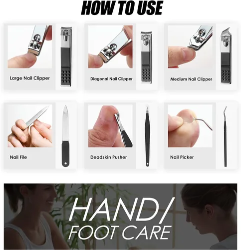 Miniatura 6 de WOAMA Juego de manicura - Kit de pedicura 10 en 1 con bolsa negra, kit de manicura para mujeres y hombres