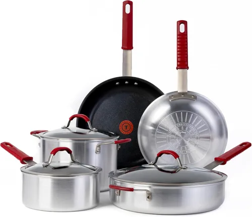 T-Fal Professional VX3 - Juego de utensilios de cocina antiadherentes cepillados con mango de acero inoxidable, 8 piezas, apto para horno 400F,