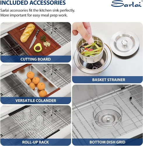 Miniatura 6 de Sarlai Fregadero de Cocina de Granja de Doble Tazón de Acero Inoxidable de 30 - Fregadero de Cocina de 30 x 22 pulgadas con Frente de Delantal