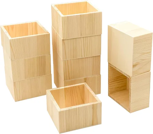 Cregugua Paquete de 10 cajas cuadradas de madera de 4 pulgadas, pequeñas cajas de madera sin terminar para manualidades (exterior de 4.1 x 4.1 x 2.4