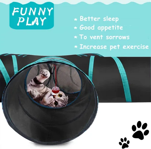 Miniatura 3 de Juguete de túnel para gatos de 5 vías, plegable para gatos, casa de juegos para mascotas, tubo con bolsa de almacenamiento para gatos, cachorros