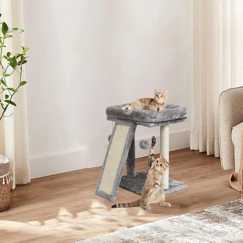 Miniatura 2 de SYANDLVY Árbol pequeño para gatos con poste rascador, tabla rascador para gatos con perca, rascador de poste para gatos de interior, 2 bolas Beige