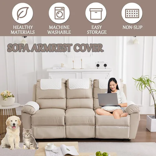 Miniatura 2 de Funda para Reposabrazos de Sofá, Funda para Reposacabezas de Silla Reclinable, Funda de Sillón con Bolsillos, Protector de Muebles Acolchado Beige