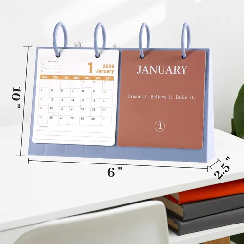 Miniatura 7 de Calendario de escritorio pequeño 2025-2026, de diciembre de 2025 a diciembre de 2026, calendario mensual decorativo para escritorio con citas Azul