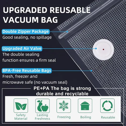 Miniatura 4 de MOMODA Sous Vide - Juego de 30 bolsas de cocina, bolsas reutilizables sin BPA con válvula de aire para cocinas Joule y Anova, bolsas