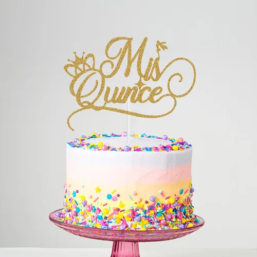 Miniatura 3 de Decoración para pastel de membrillo Mis con purpurina – Decoración para tarta de cumpleaños de 15 años, decoración de pastel de 15 años, decoración