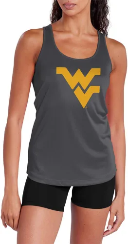 Miniatura 59 de Camiseta deportiva sin mangas oficial de la NCAA Collegiate para mujer, con espalda cruzada, logotipo primario, colección carbón