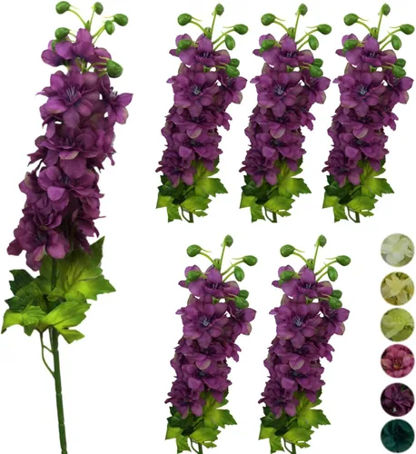 Miniatura 12 de 6 tallos de 31" Delphinium Ajacis flores artificiales de seda (azul)