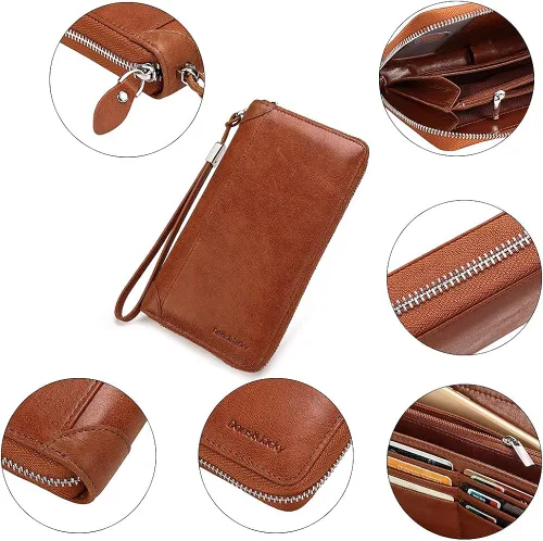 Miniatura 5 de DORISJACKY Cartera de cuero para mujer con bloqueo RFID gran capacidad cremallera alrededor de las bolsas de viaje