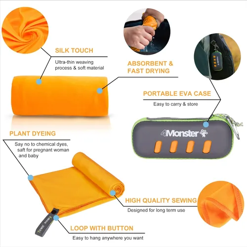 Miniatura 27 de 4Monster Toalla de camping súper absorbente, toalla de microfibra de secado rápido, ultra compacta y suave, toalla de viaje ligera para mochileros