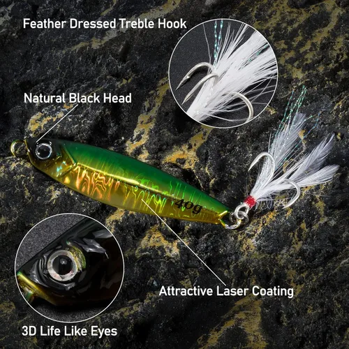 Miniatura 3 de Alwonder Paquete de 5 cucharas de pesca con anzuelos agudos, cucharas de fundición de agua dulce y salada, señuelos de pesca de surf, plantillas