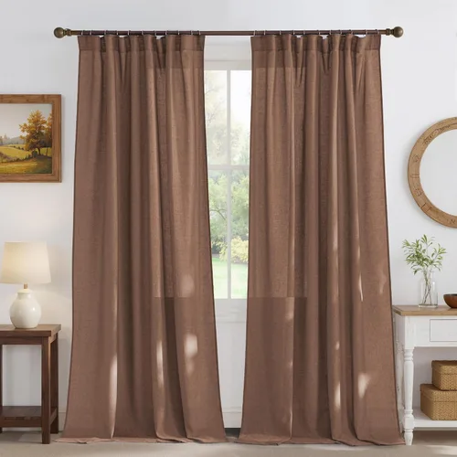 Miniatura 32 de NICETOWN - Cortinas gruesas de lino para sala de estar, juego de 2 paneles, con trabilla trasera/bolsillo para barra y cinta de pliegues, privacidad